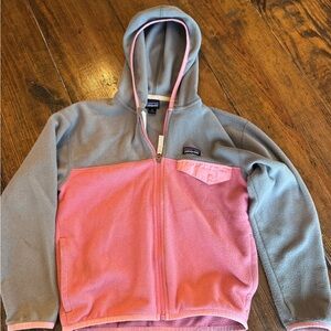 Patagonia Kids Fleece Hoodie in Pink and Gray